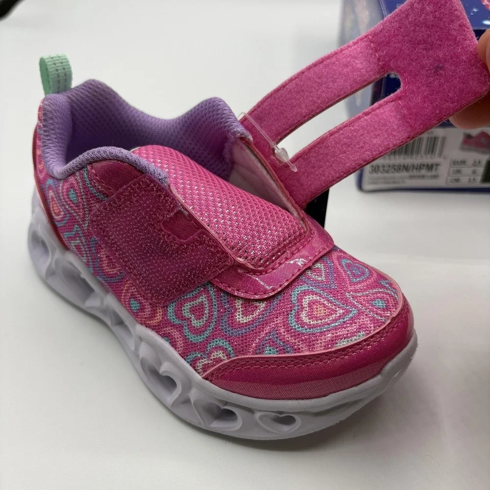 Skechers Shoes Girls Size 7 Toddler Light Up Heart Lights Boogie Pink LED NEW